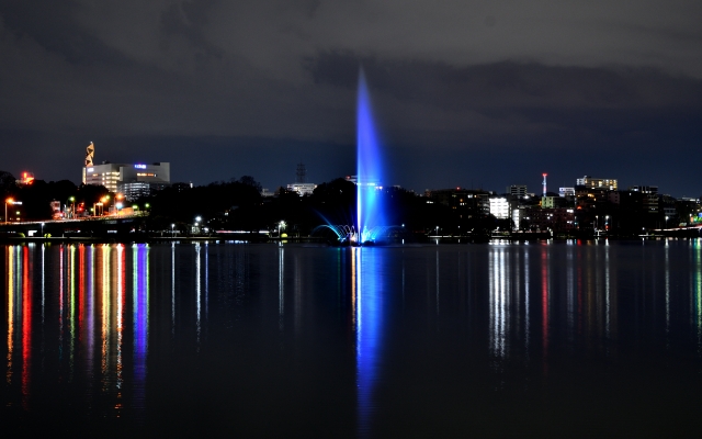 千波湖のイルミネーション