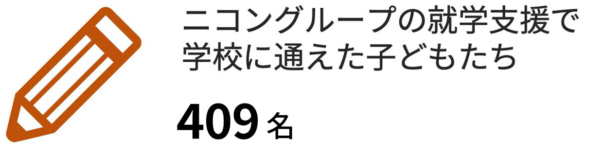 ニコングループの就学支援で学校に通えた子どもたち 409名